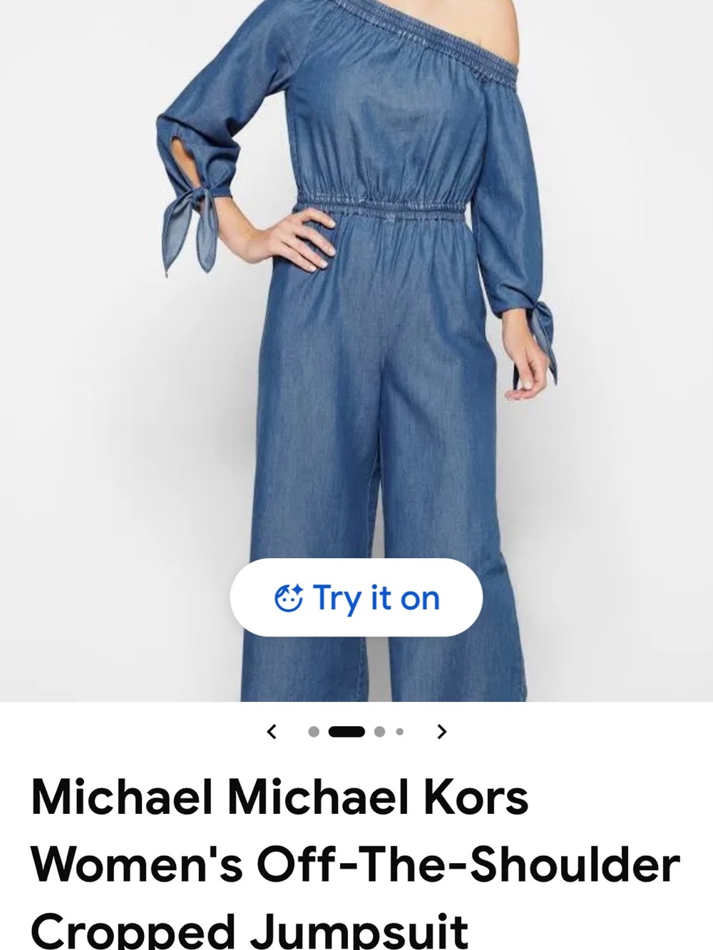 MICHAEL Michael Kors Off-the-Shoulder Denim Blue Cropped Jumpsuit